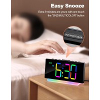WOCBUY Alarm Clocks for Bedrooms, [Large Display] Digital Clock with Curved Design, Alarm Clock for Heavy Sleepers, USB Charging Port, 3 Levels Volume, 7 Color Night Light, Dual Alarms, 12/24h